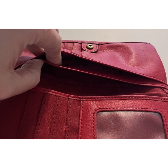 Fossil Red Leather Wristlet Wallet Minimalist Zip Around Card Holder Organizer - Picture 9 of 13